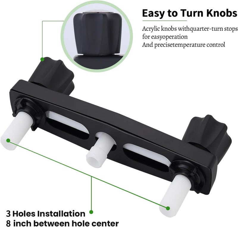 gcbcrit Mobile Home RV Shower Faucet, Shower Faucet for Matco-Norca 8 on Center Valves, 2 Valve 8 inch Wall Mount Shower Valve (Matte Black) - Image 4